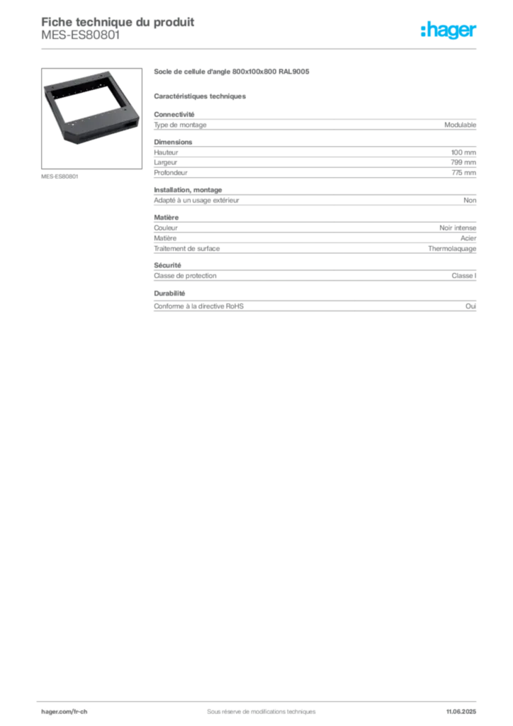 Image Hager Fiche technique du produit MES-ES80801 | Hager Suisse