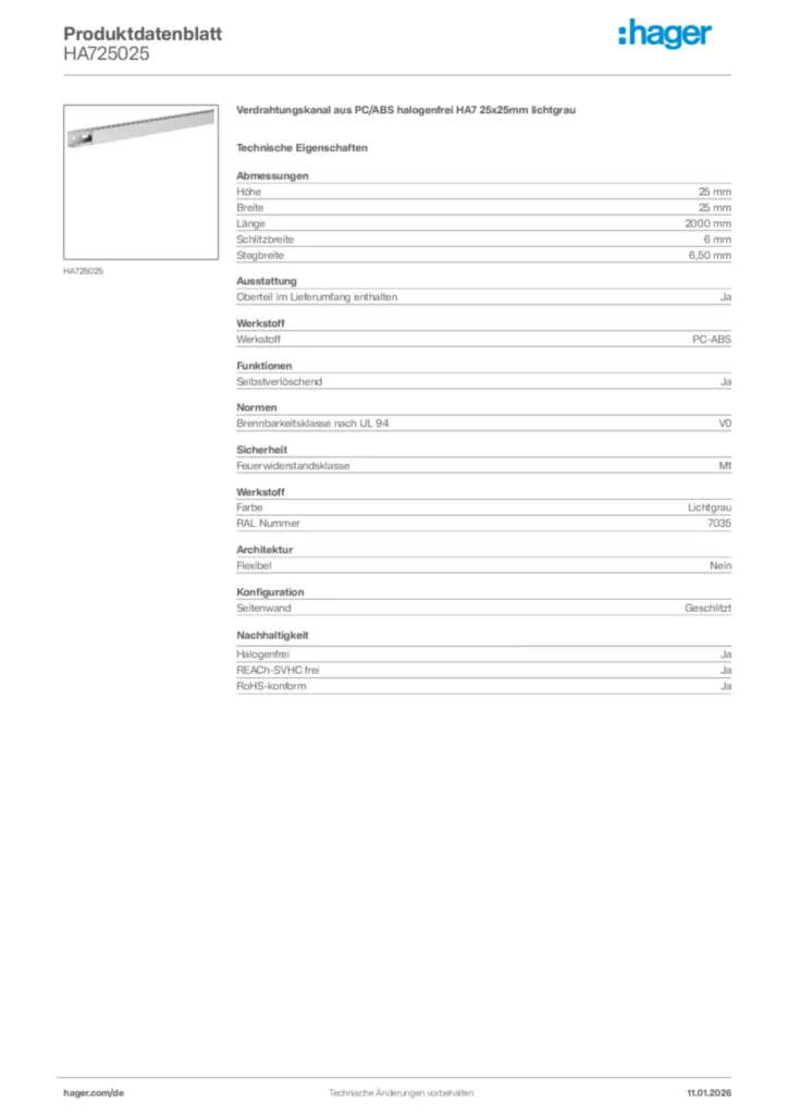 Bild Hager Produktdatenblatt HA725025 | Hager Deutschland
