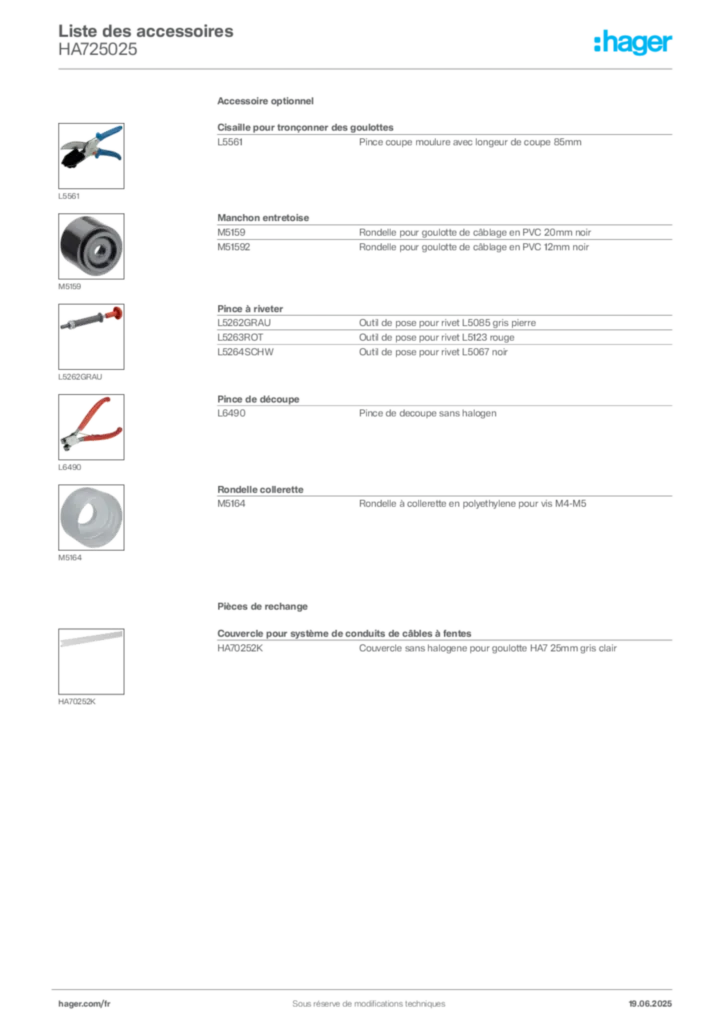 Image Hager Fiche technique du produit HA725025 | Hager France