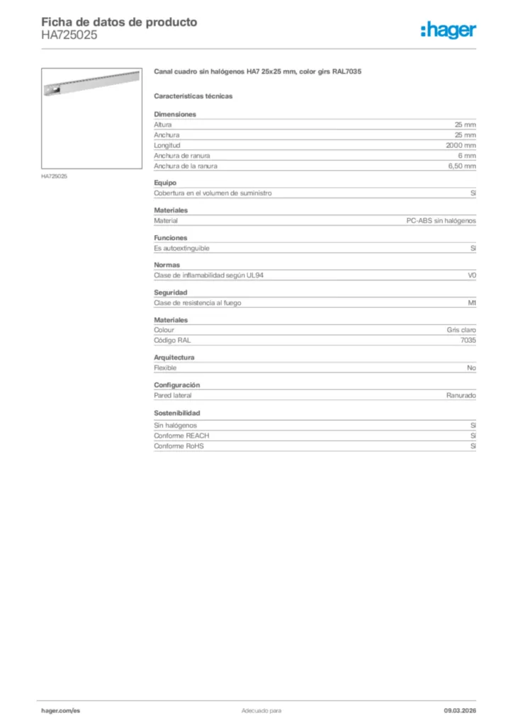 Imagen Hager Ficha de datos de producto HA725025 | Hager España