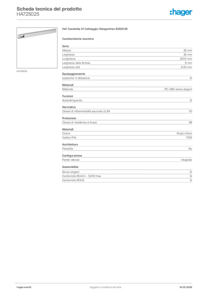 Immagine Hager Scheda tecnica del prodotto HA725025 | Hager Italia