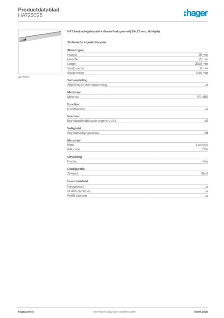Afbeelding Hager Productdatablad HA725025 | Hager Nederland