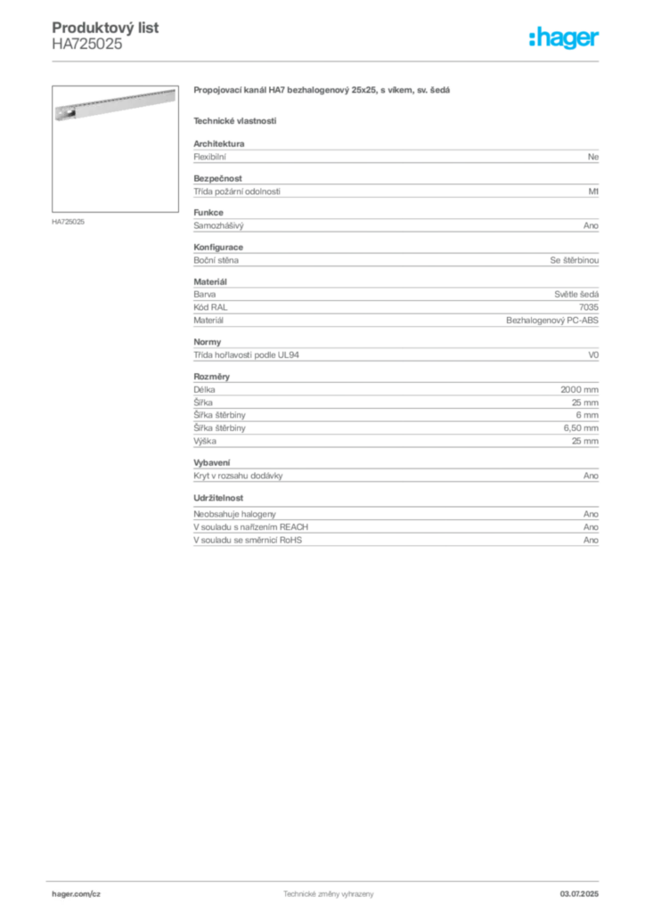 Obrázek Hager Produktový list HA725025 | Hager