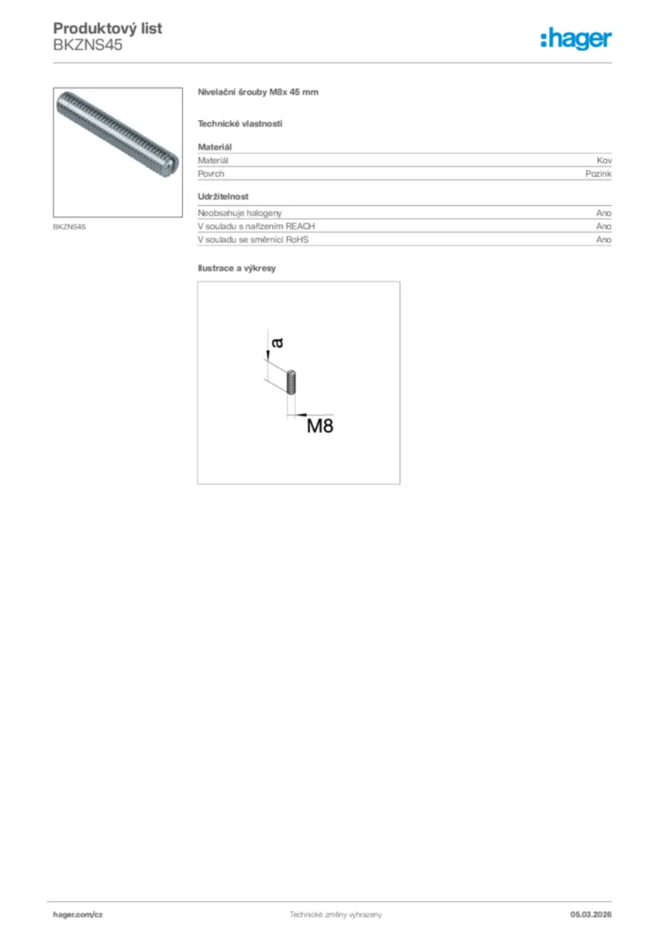 Obrázek Hager Product data sheet BKZNS45 | Hager