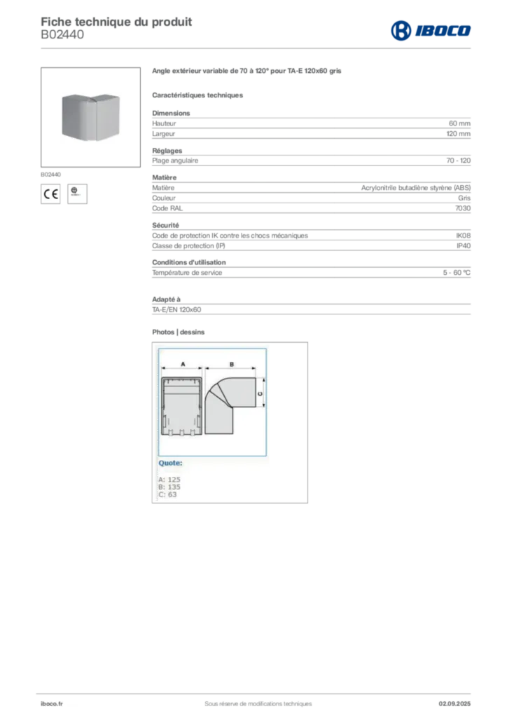 Image Iboco Fiche technique du produit B02440 | Hager France