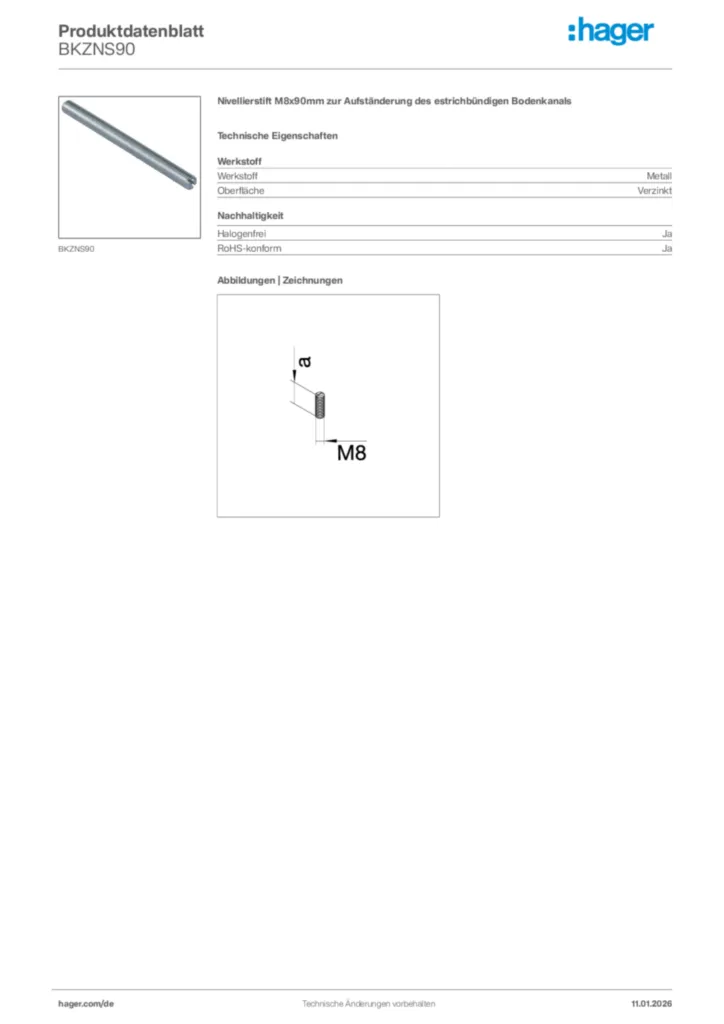 Bild Hager Produktdatenblatt BKZNS90 | Hager Deutschland