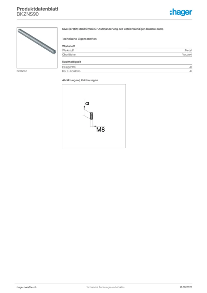 Bild Hager Produktdatenblatt BKZNS90 | Hager Schweiz