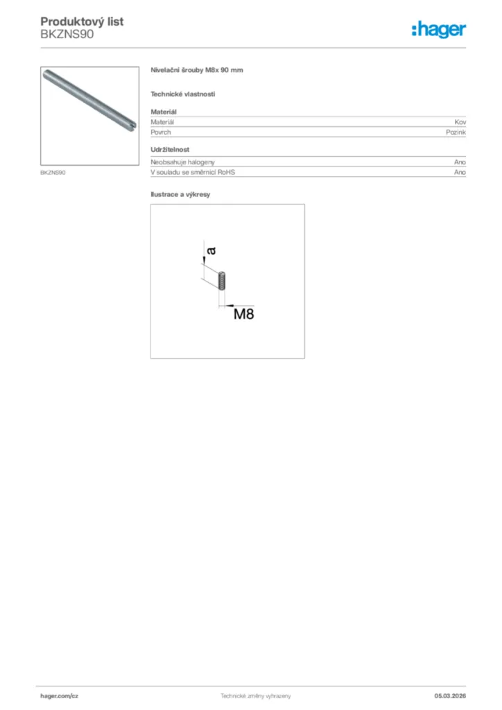 Obrázek Hager Product data sheet BKZNS90 | Hager