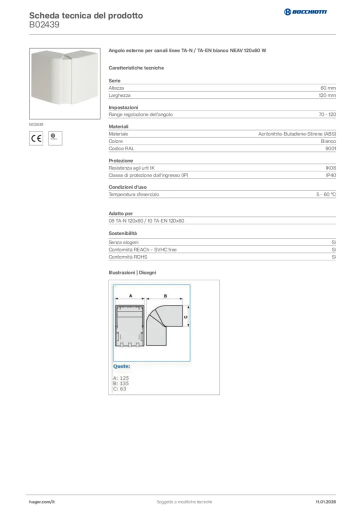 Immagine Bocchiotti Scheda tecnica del prodotto B02439 | Hager Italia