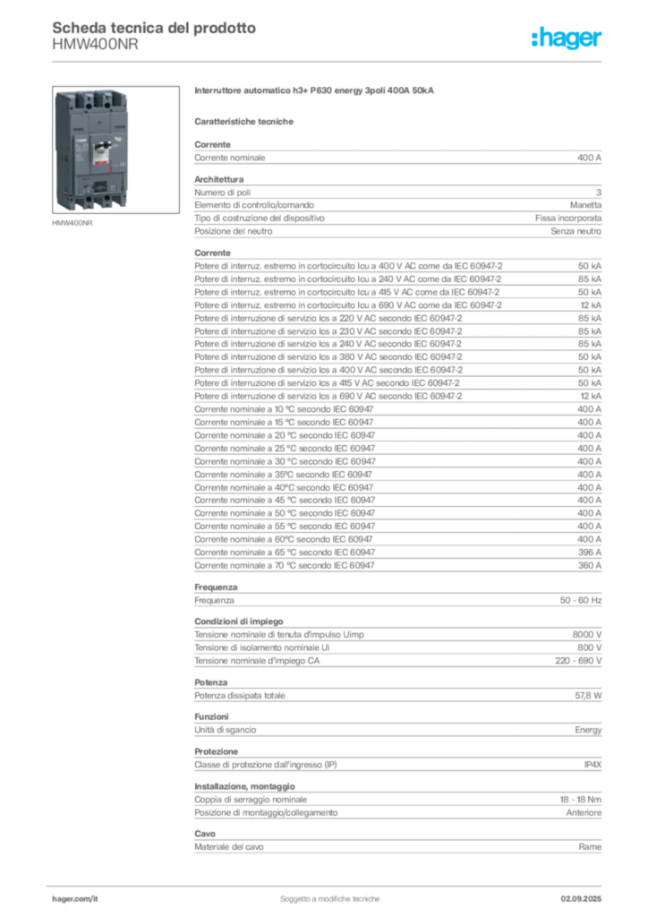 Immagine Hager Scheda tecnica del prodotto HMW400NR | Hager Italia