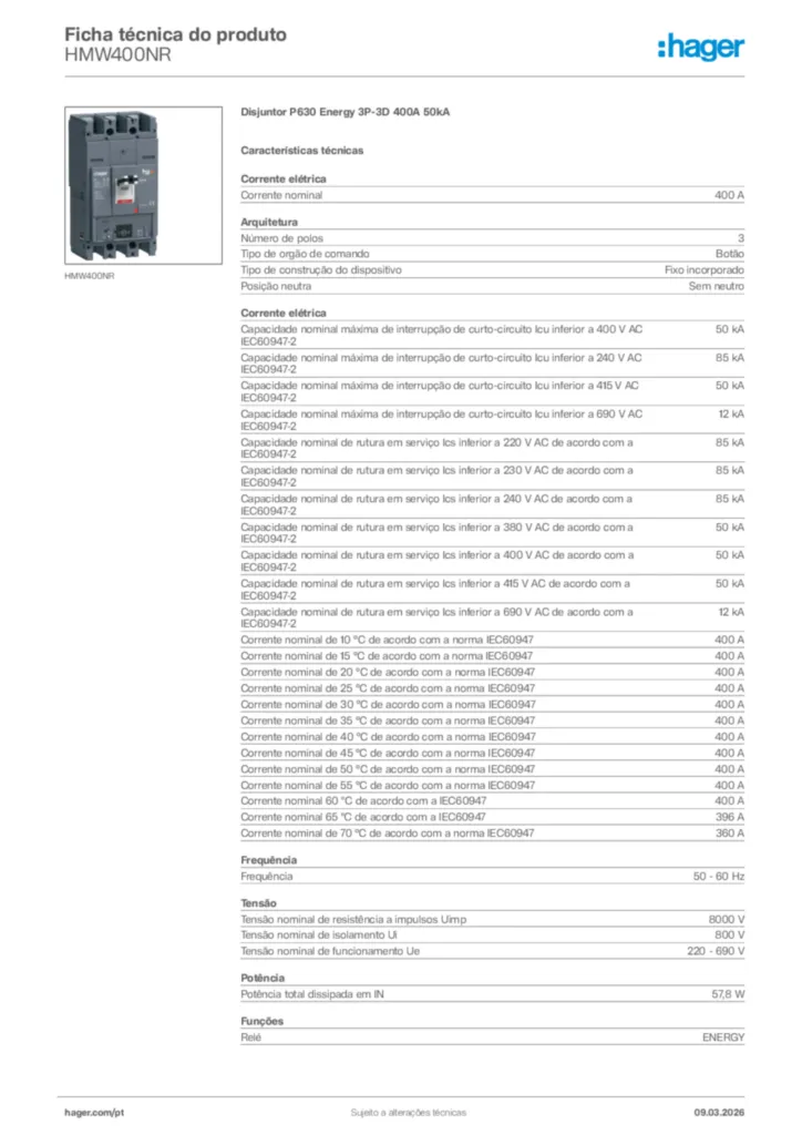 Imagem Hager Ficha técnica do produto HMW400NR | Hager Portugal