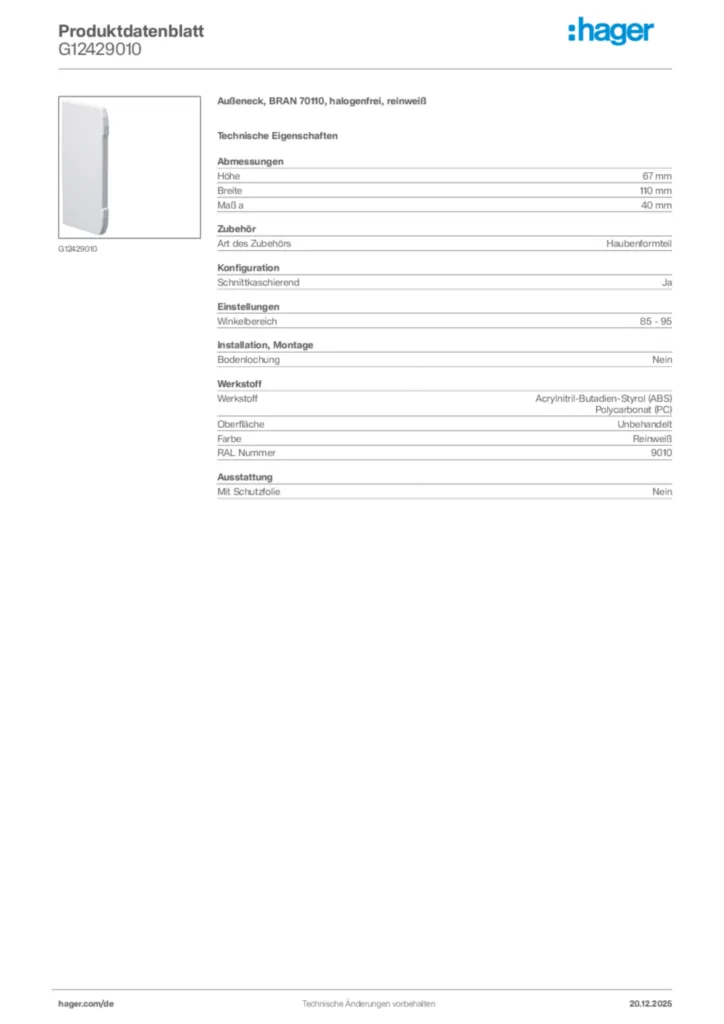 Bild Hager Produktdatenblatt G12429010 | Hager Deutschland