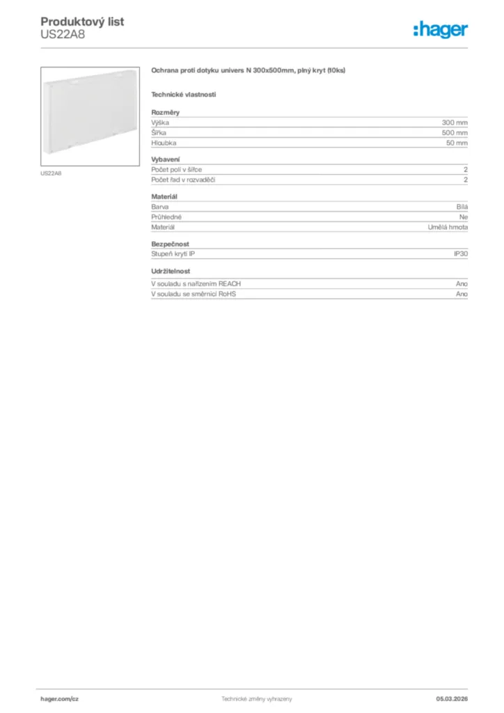 Obrázek Hager Product data sheet US22A8 | Hager