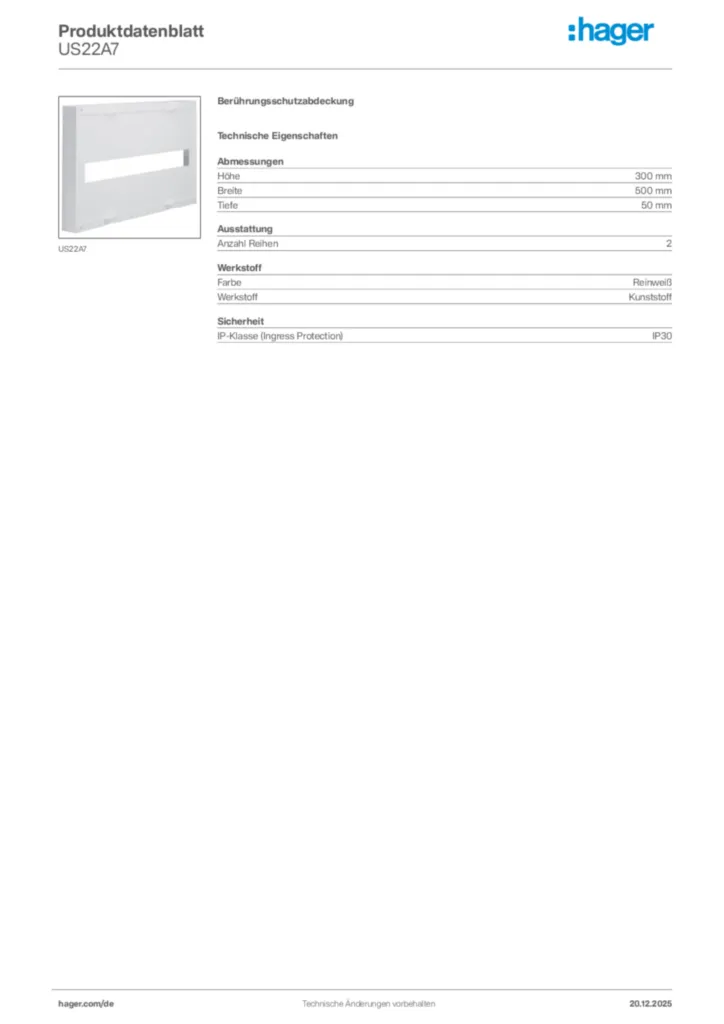Bild Hager Produktdatenblatt US22A7 | Hager Deutschland