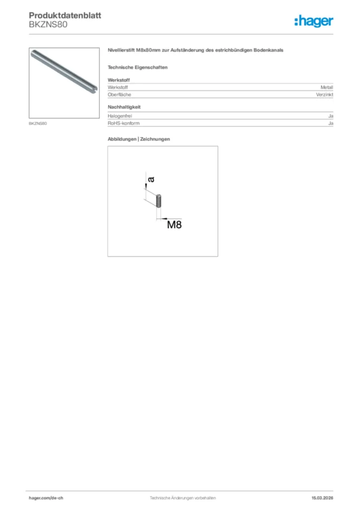 Bild Hager Produktdatenblatt BKZNS80 | Hager Schweiz