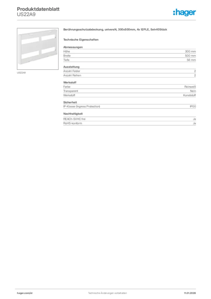 Bild Hager Produktdatenblatt US22A9 | Hager Deutschland