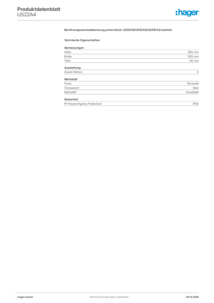 Bild Hager Produktdatenblatt US22A4 | Hager Deutschland