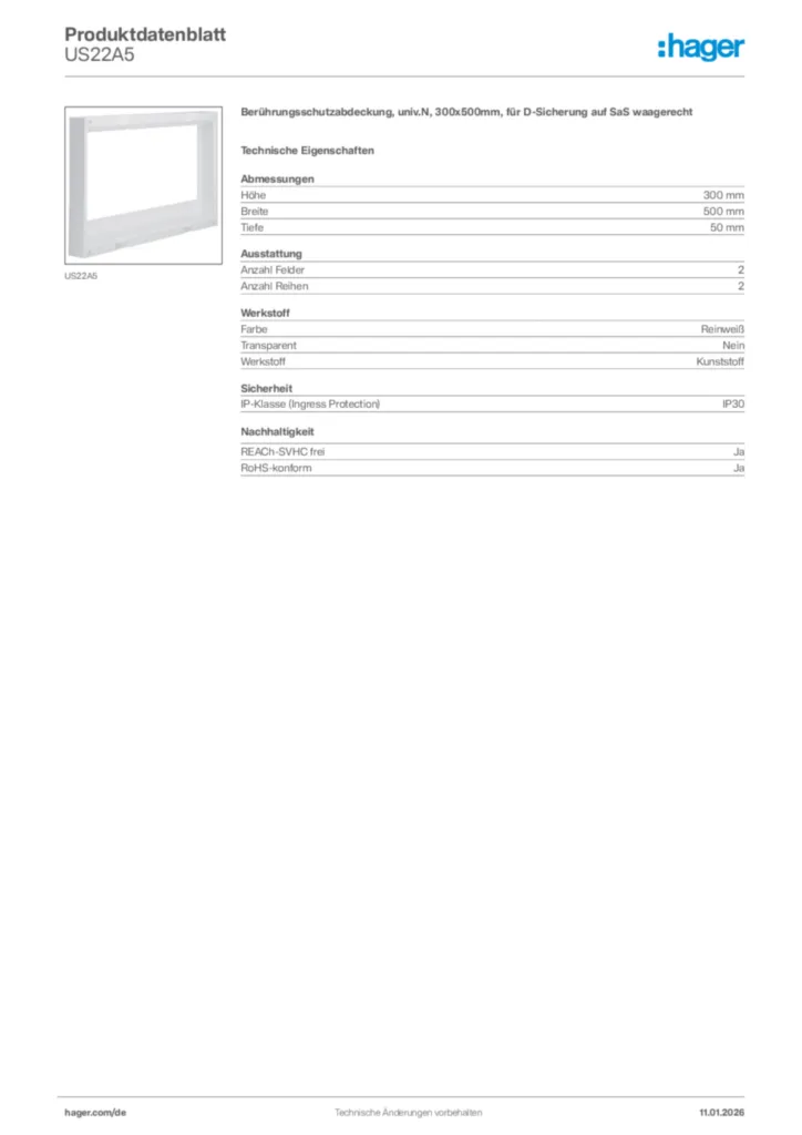 Hager Produktdatenblatt US22A5