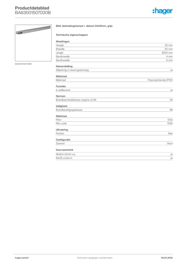 Afbeelding Hager Productdatablad BA63001507030B | Hager Nederland