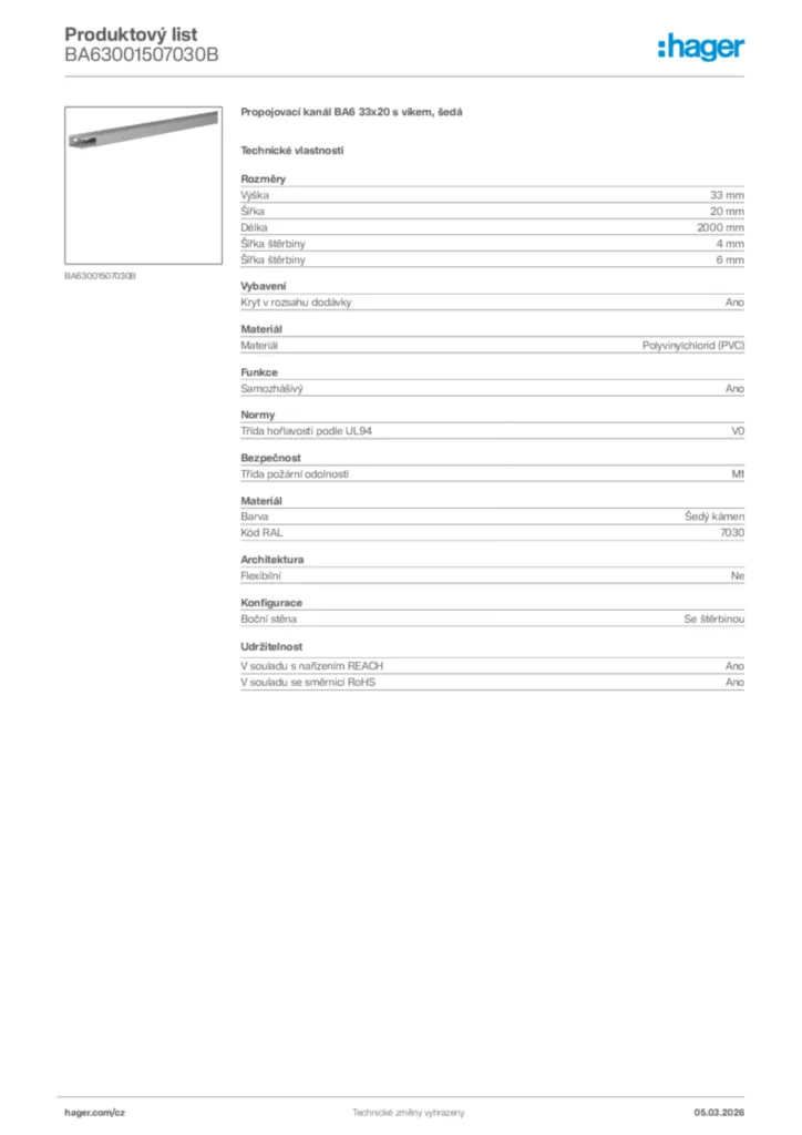 Obrázek Hager Product data sheet BA63001507030B | Hager
