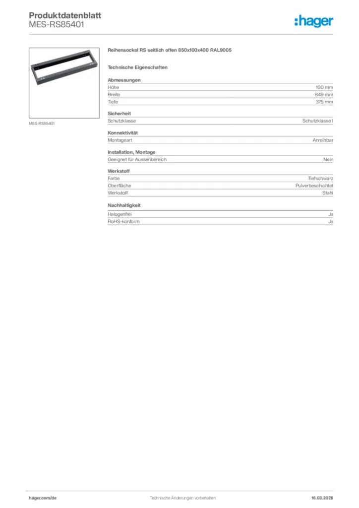 Bild Hager Produktdatenblatt MES-RS85401 | Hager Deutschland