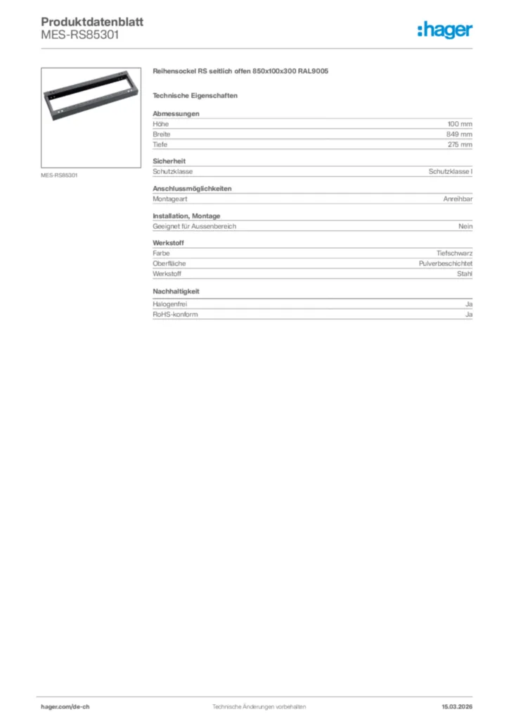 Bild Hager Produktdatenblatt MES-RS85301 | Hager Schweiz