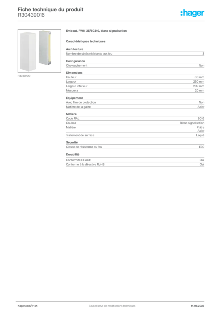 Image Hager Fiche technique du produit R30439016 | Hager Suisse