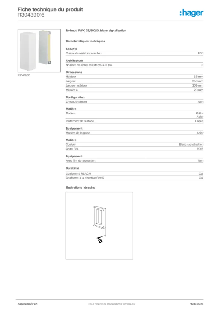 Image Hager Fiche technique du produit R30439016 | Hager Suisse