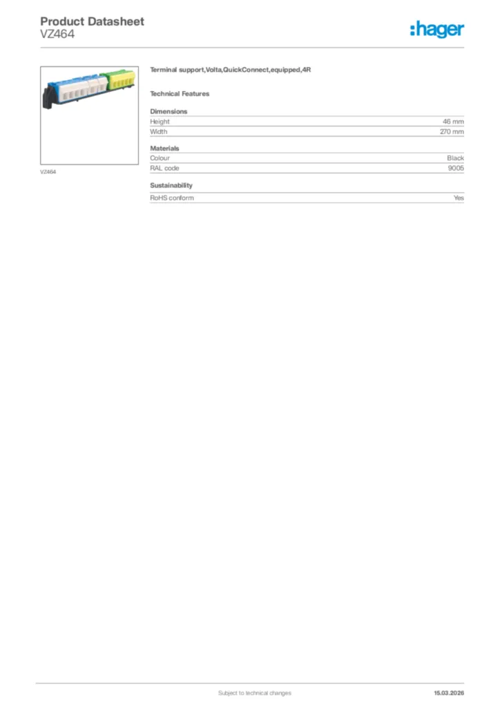 Image Hager Product data sheet VZ464  | Hager Africa