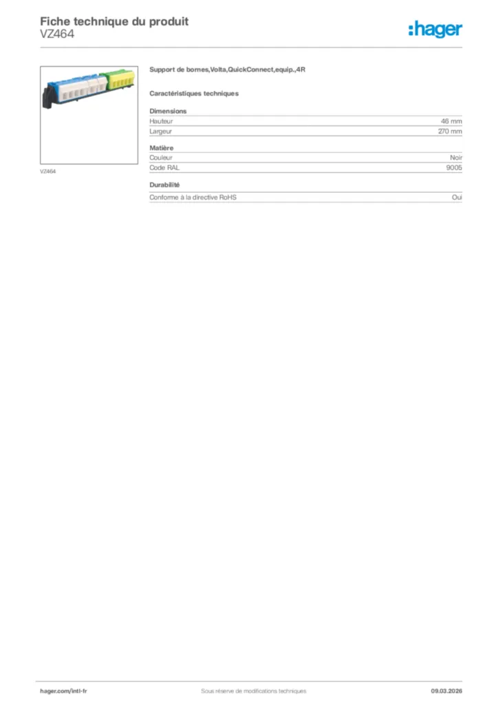 Image Hager Fiche technique du produit VZ464 | Hager Afrique