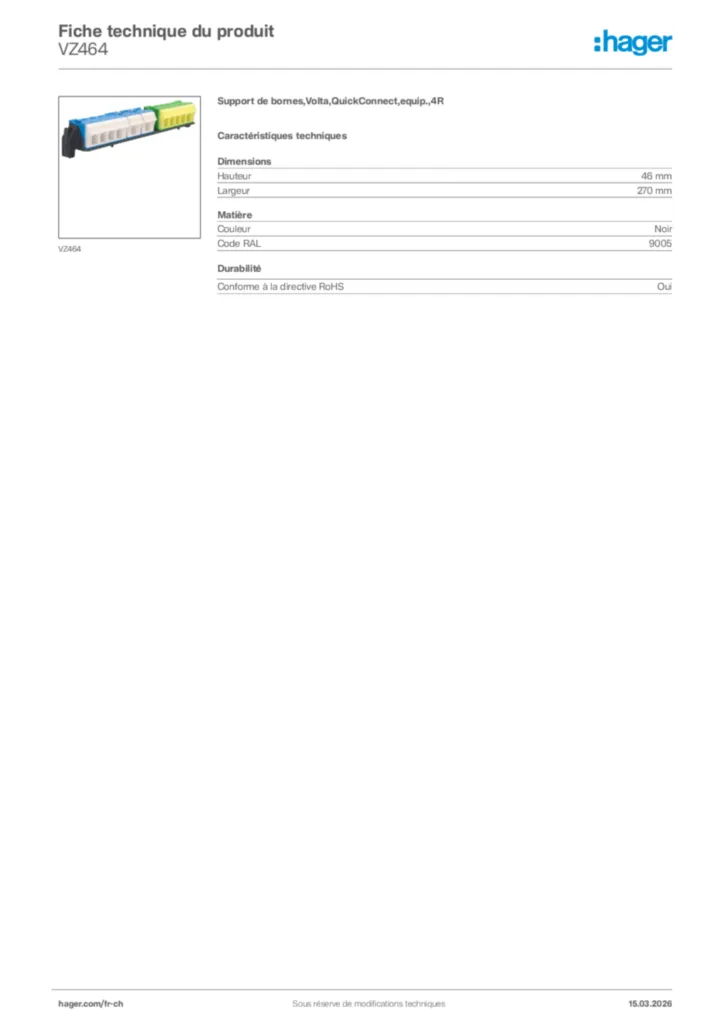 Image Hager Fiche technique du produit VZ464 | Hager Suisse