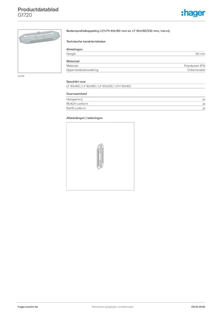 Afbeelding Hager Productdatablad G1720 | Hager Belgium