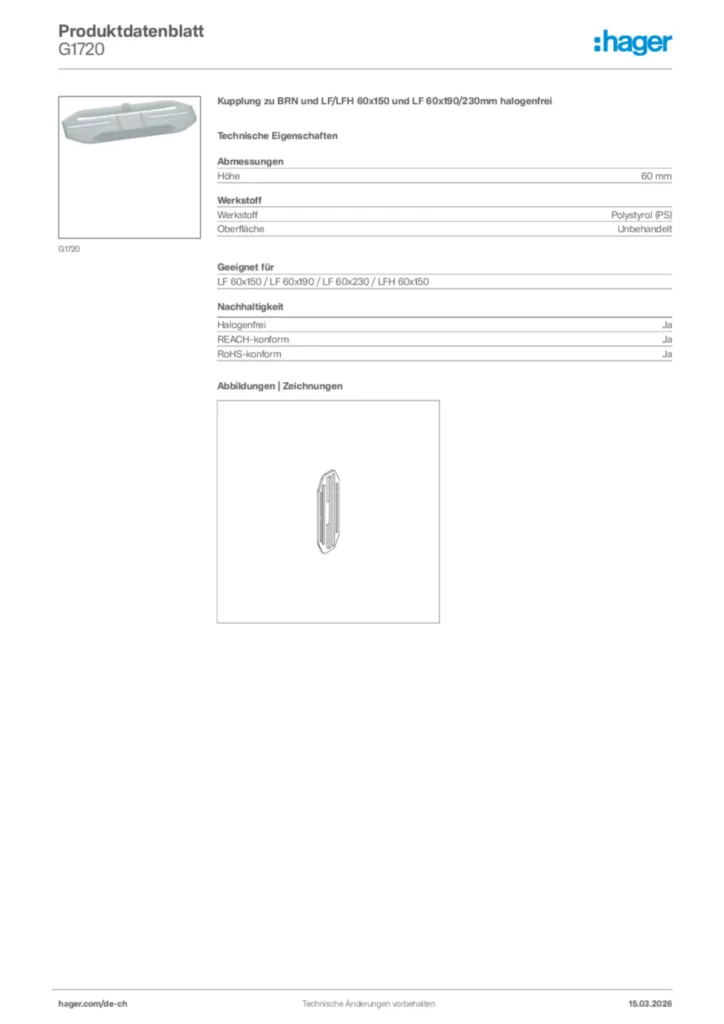 Bild Hager Produktdatenblatt G1720 | Hager Schweiz