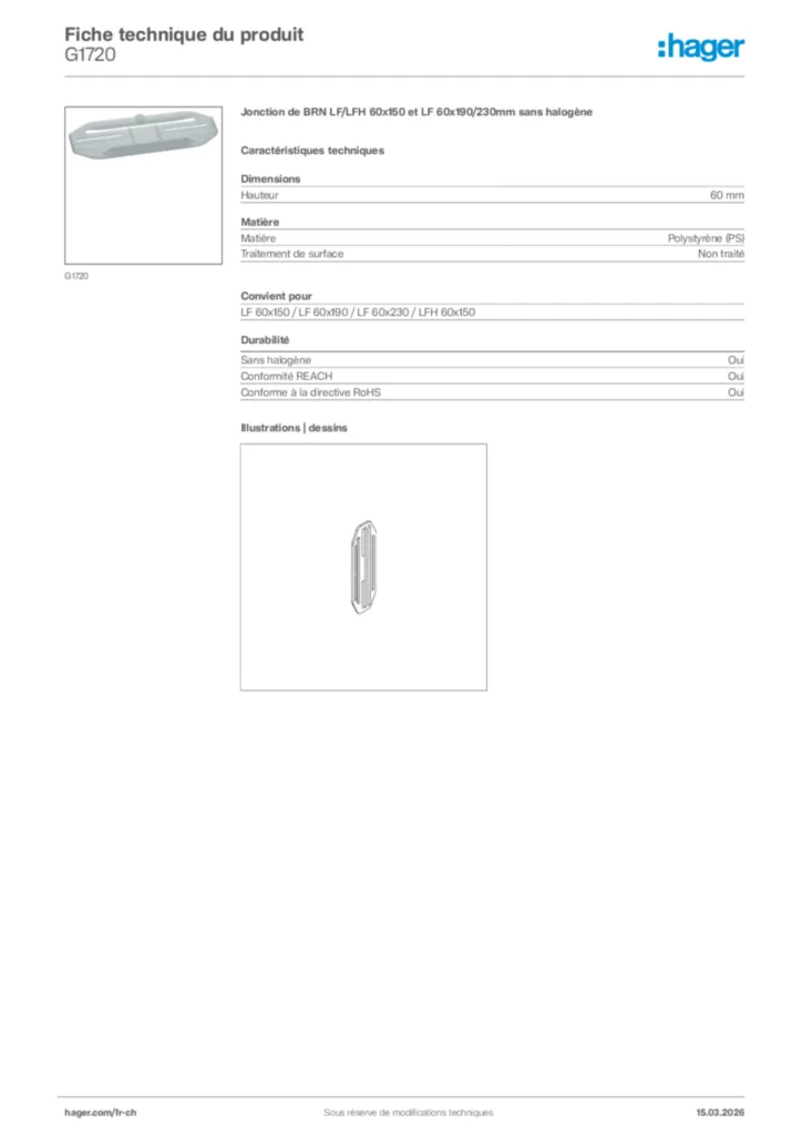 Image Hager Fiche technique du produit G1720 | Hager Suisse