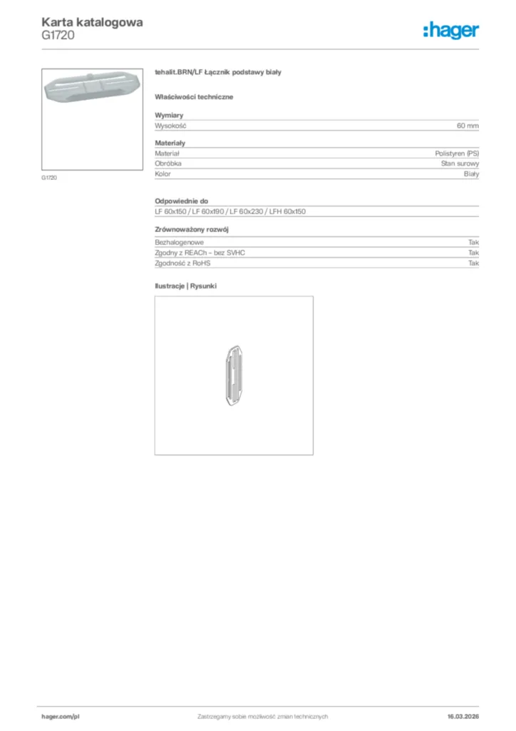 Zdjęcie Hager Karta katalogowa G1720 | Hager Polska