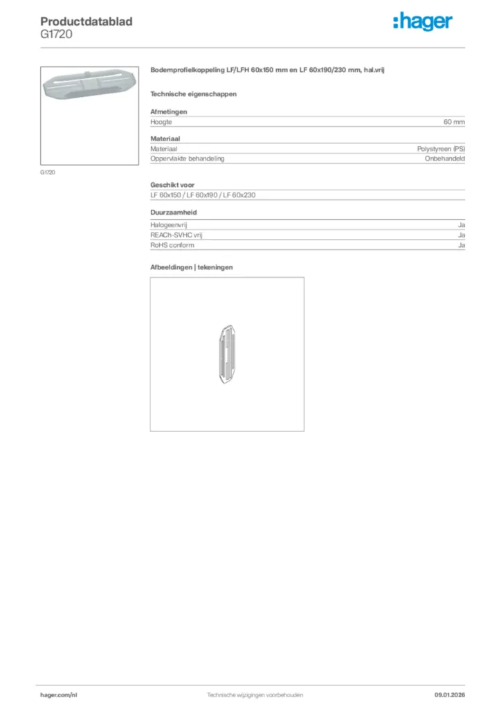 Afbeelding Hager Productdatablad G1720 | Hager Nederland