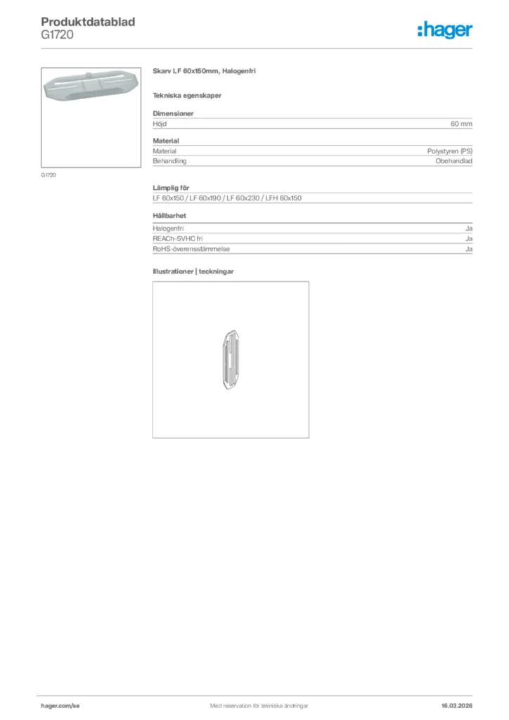 Bild Hager Produktdatablad G1720 | Hager Sverige