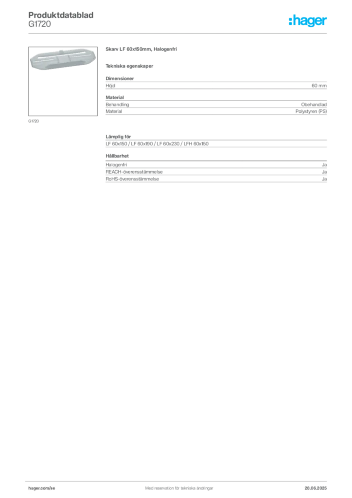Bild Hager Produktdatablad G1720 | Hager Sverige