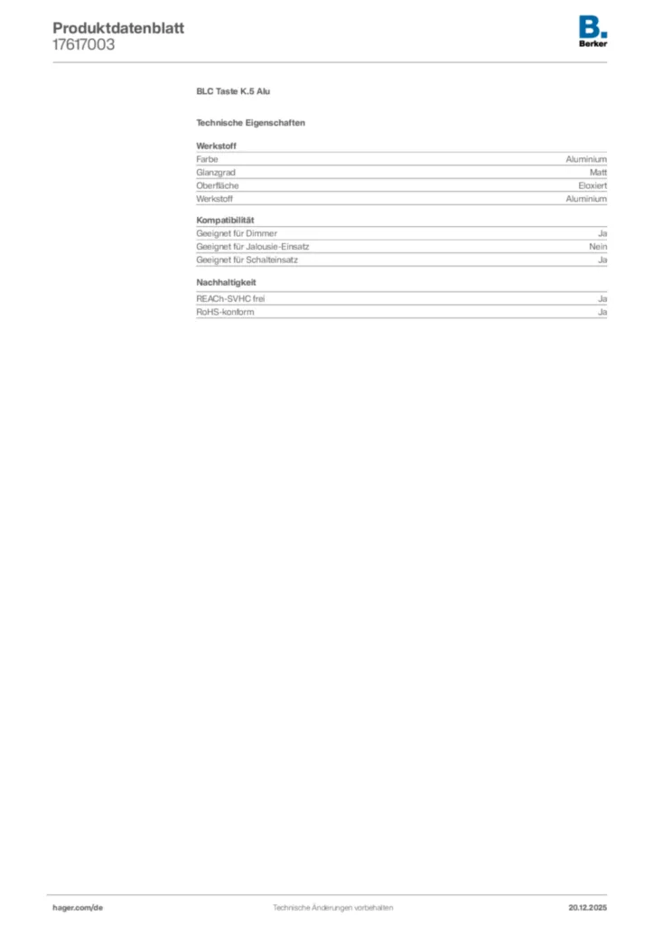 Bild Berker Produktdatenblatt 17617003 | Hager Deutschland