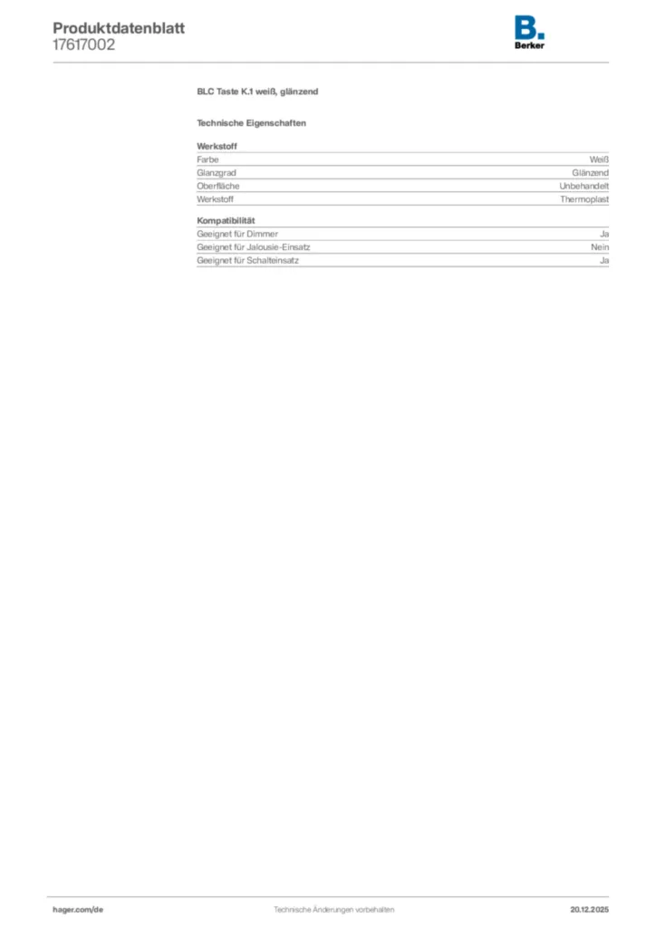 Bild Berker Produktdatenblatt 17617002 | Hager Deutschland