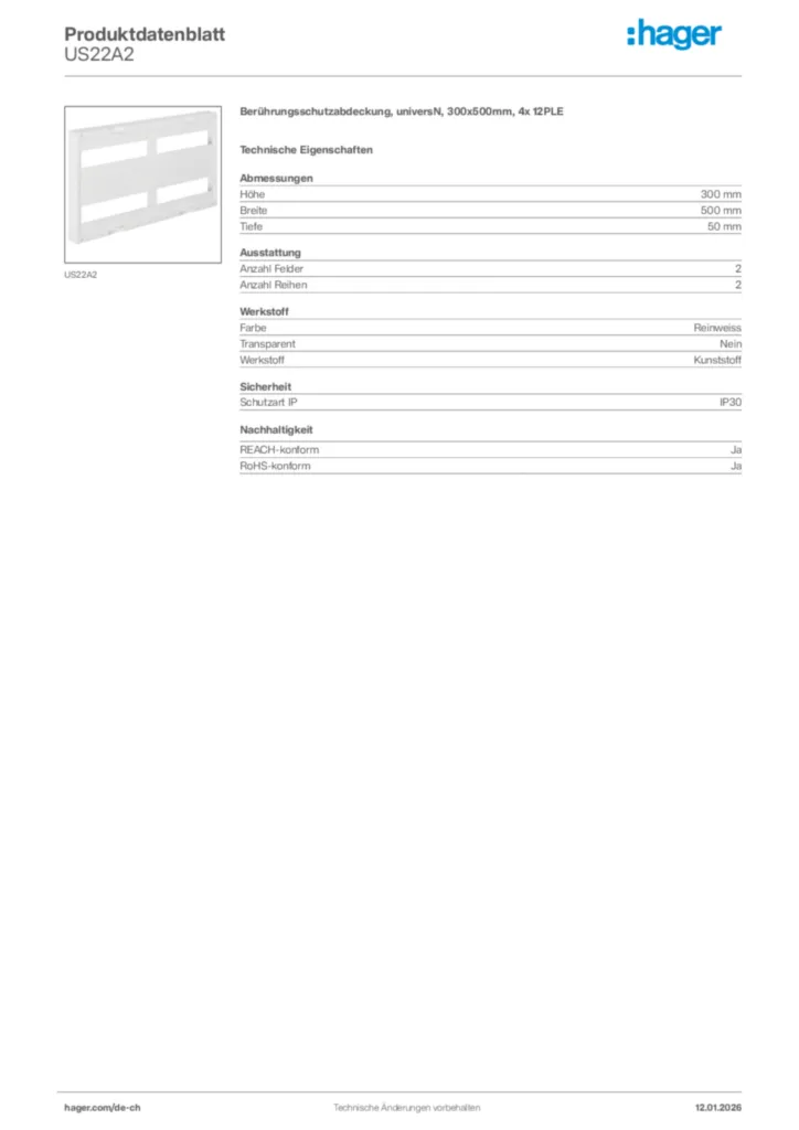 Bild Hager Produktdatenblatt US22A2 | Hager Schweiz