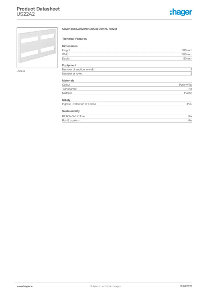 Image Hager Product data sheet US22A2  | Hager