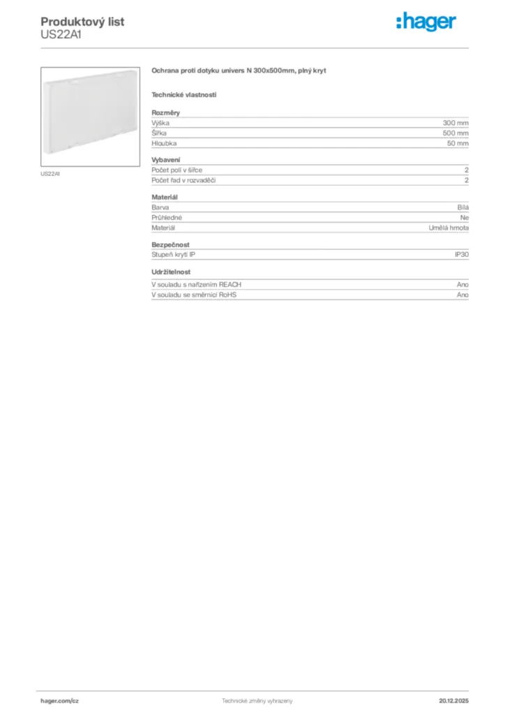 Obrázek Hager Produktový list US22A1 | Hager