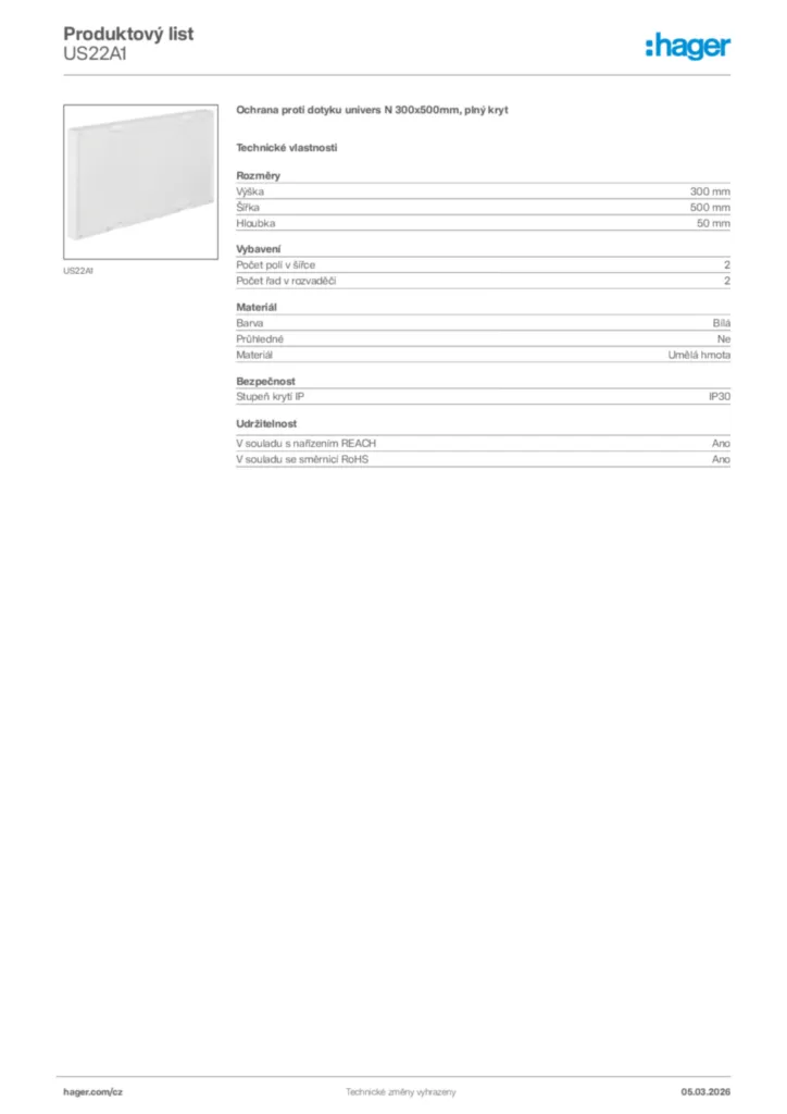 Obrázek Hager Product data sheet US22A1 | Hager