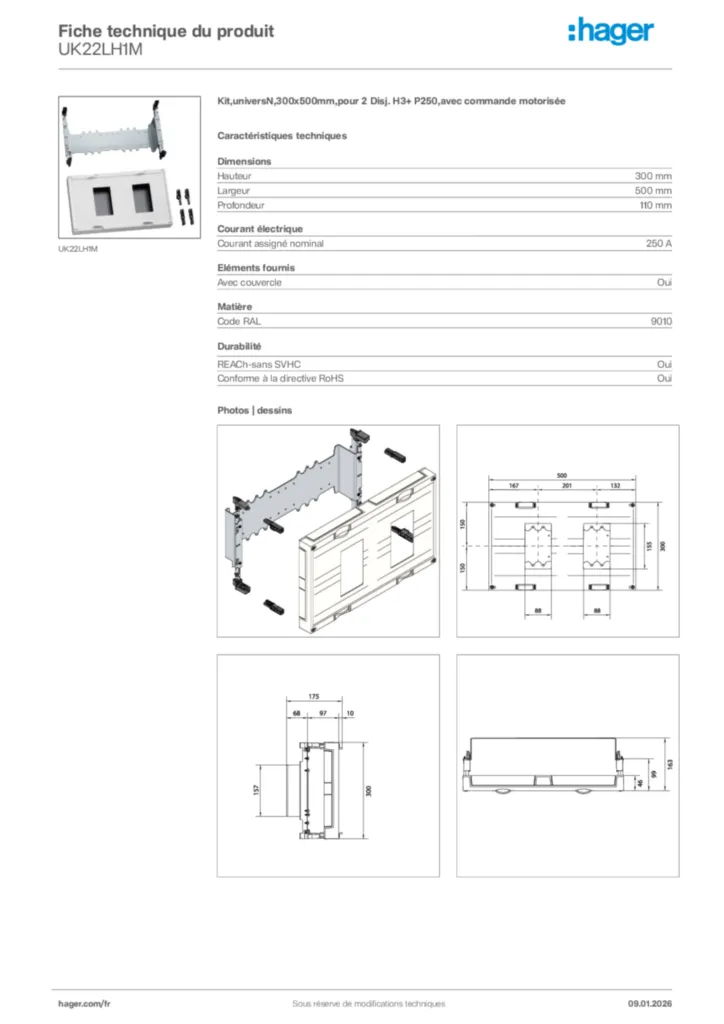 Image Hager Fiche technique du produit UK22LH1M | Hager France