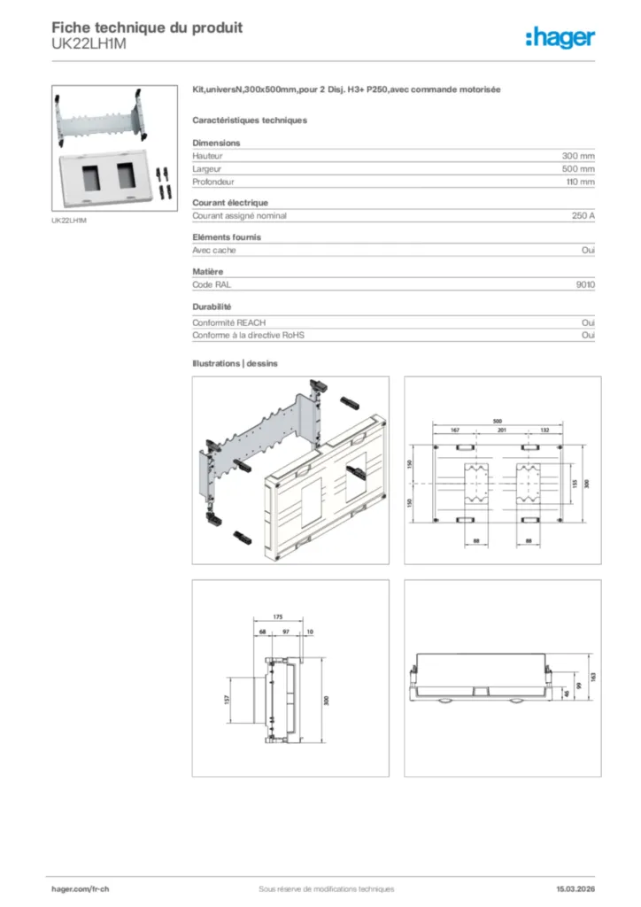 Image Hager Fiche technique du produit UK22LH1M | Hager Suisse