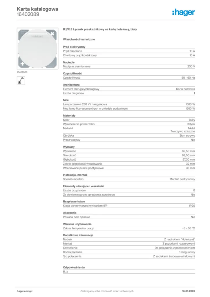 Zdjęcie Hager Karta katalogowa 16402089 | Hager Polska