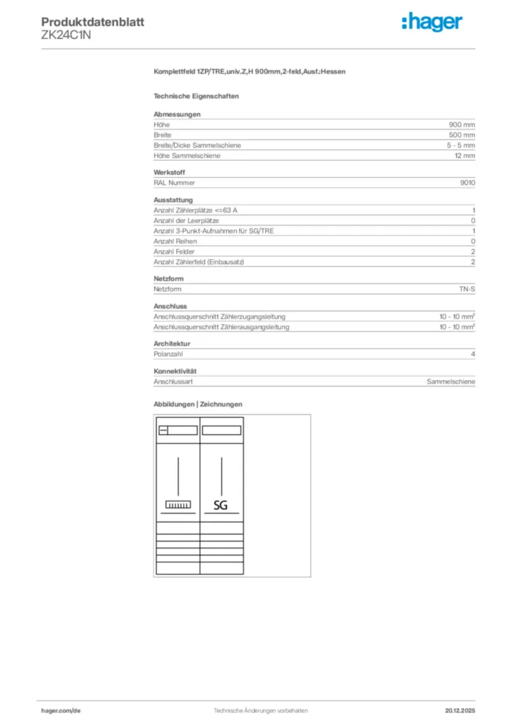Bild Hager Produktdatenblatt ZK24C1N | Hager Deutschland