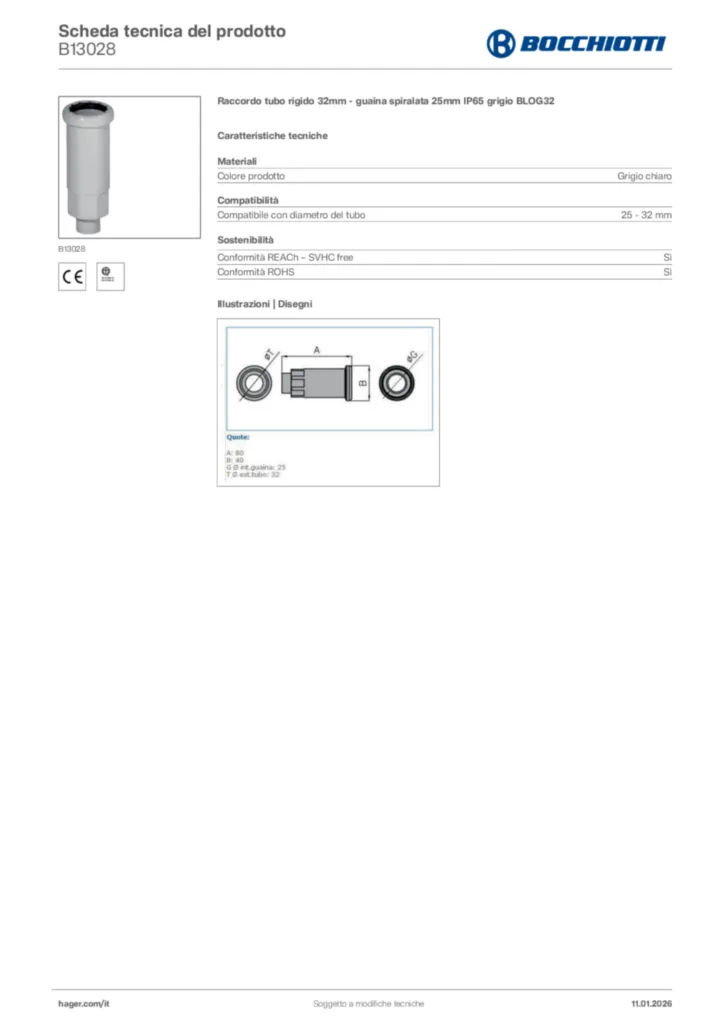 Immagine Bocchiotti Scheda tecnica del prodotto B13028 | Hager Italia