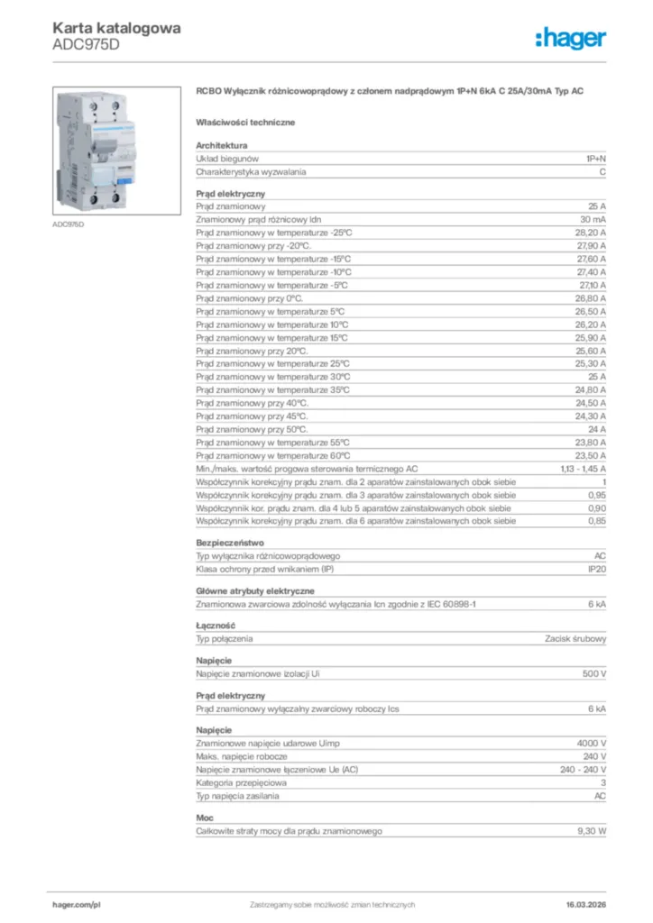 Zdjęcie Hager Karta katalogowa ADC975D | Hager Polska